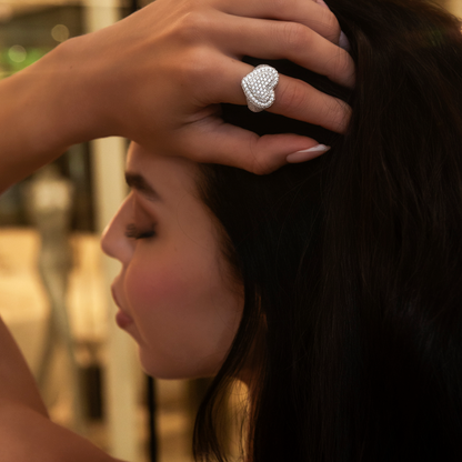 Diamond Heart Ring in White Gold Vermeil