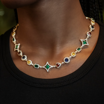 Colored Gemstone Necklace in Yellow Gold - 17mm