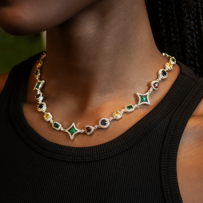 Colored Gemstone Necklace in Yellow Gold - 17mm