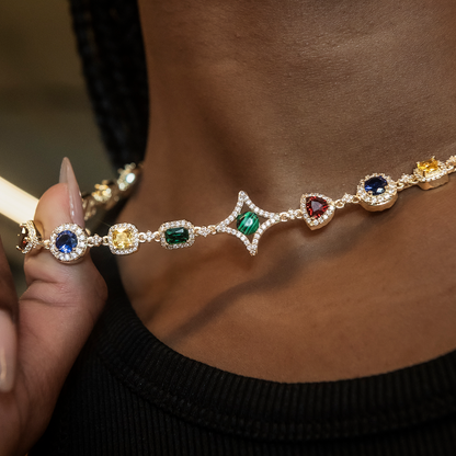 Colored Gemstone Necklace in Yellow Gold - 17mm