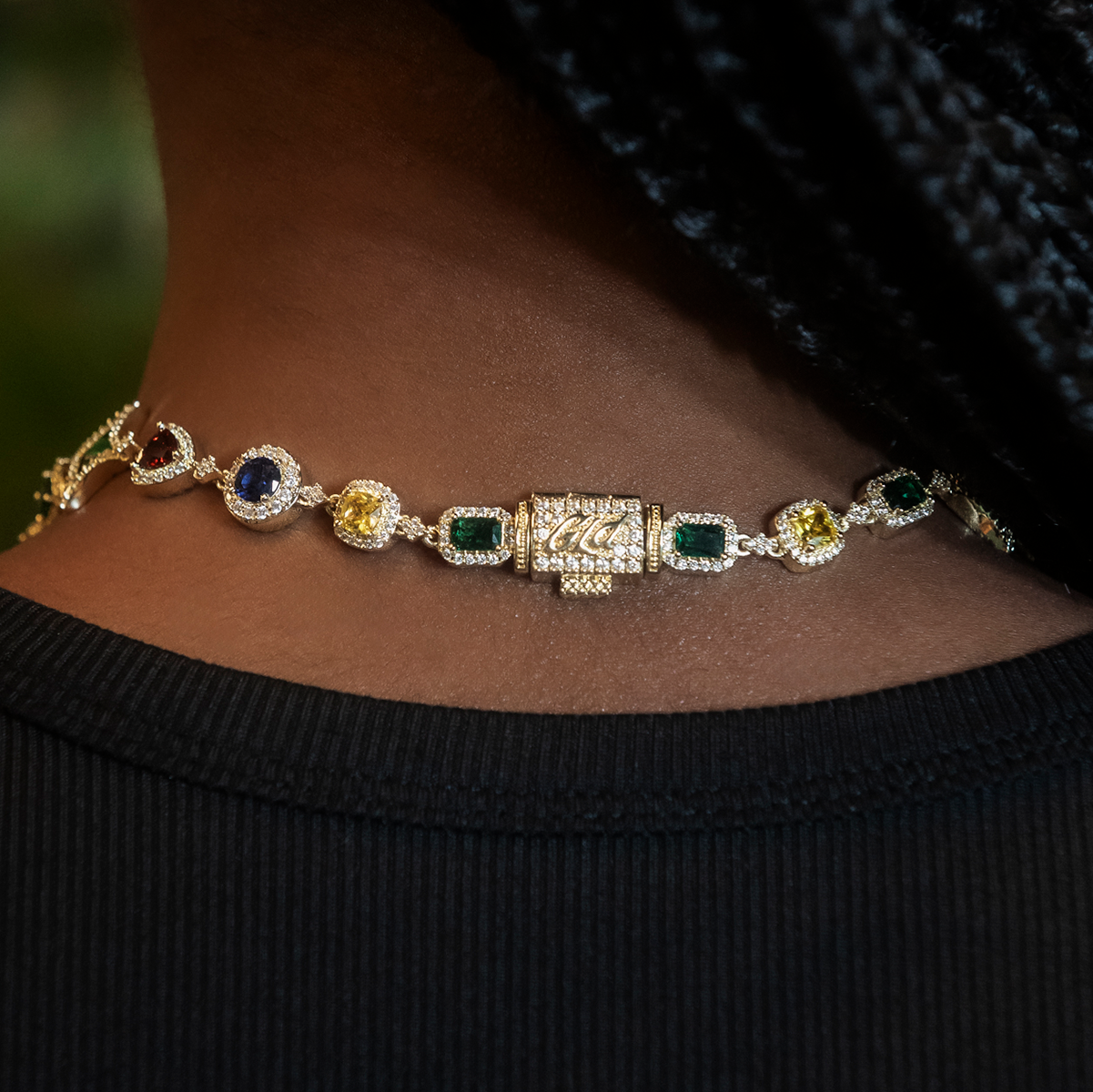 Colored Gemstone Necklace in Yellow Gold - 17mm