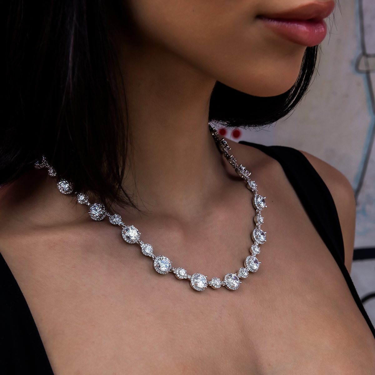 Diamond Halo Tennis Necklace