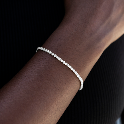 Complete Mini Tennis Essential Set - Adjustable Necklace + Bracelet with GLD Pouch in White Gold - Perfect Gift Set