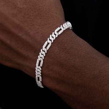 Diamond Figaro Chain + Bracelet Bundle in White Gold- 6mm