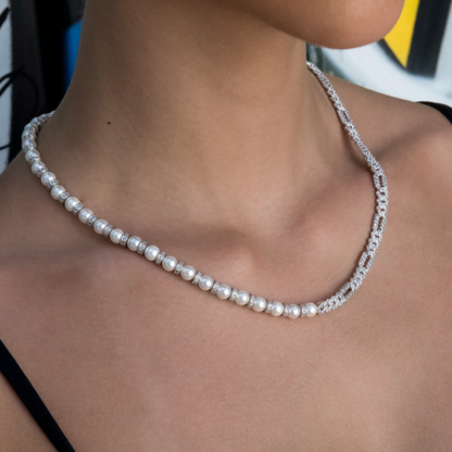 Diamond Figaro Pearl Necklace