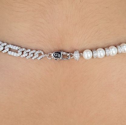 Diamond Figaro Pearl Necklace