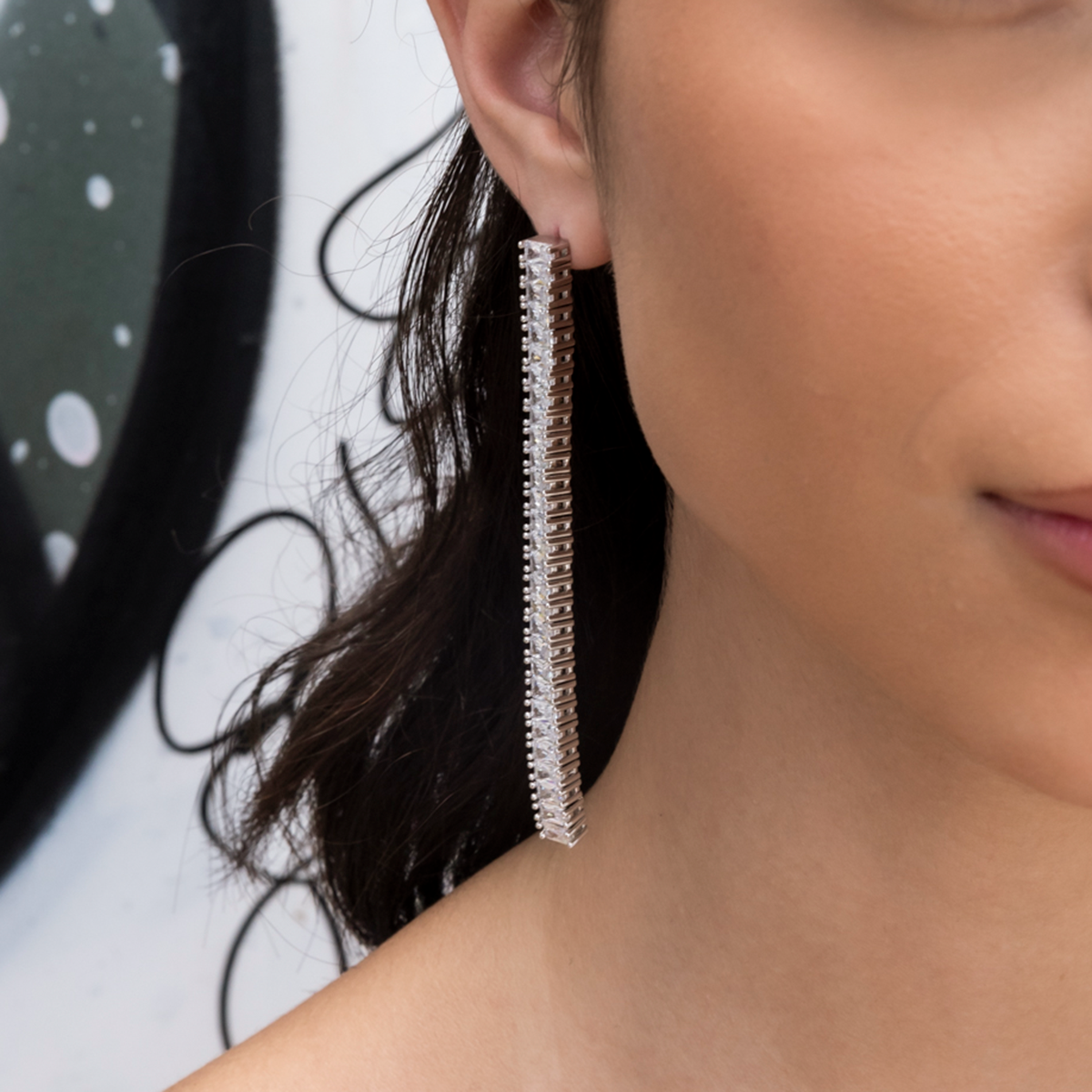 Diamond Baguette Tennis Dangle Earring