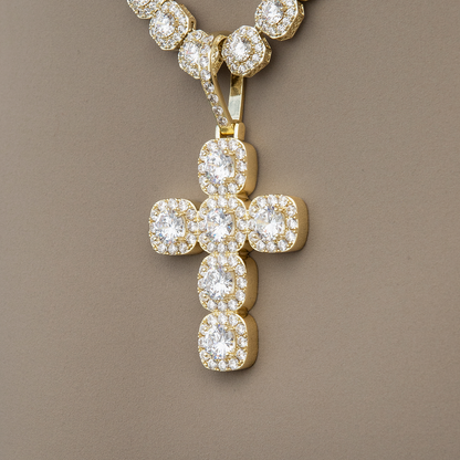 Cushion Cut Stone Cross Pendant in Yellow Gold