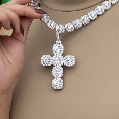 Cushion Cut Stone Cross Pendant in White Gold