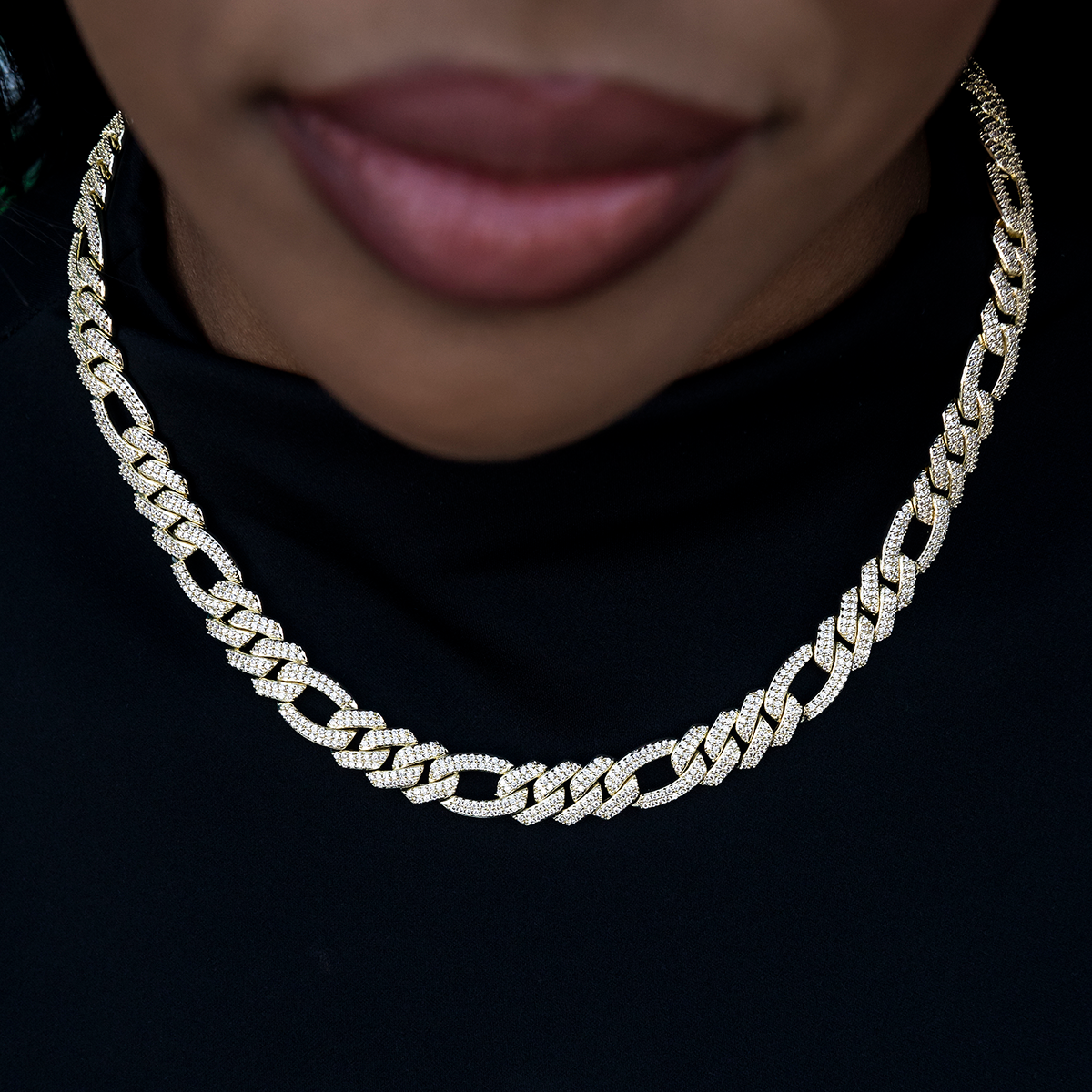 Diamond Figaro Necklace in Yellow Gold- 10mm