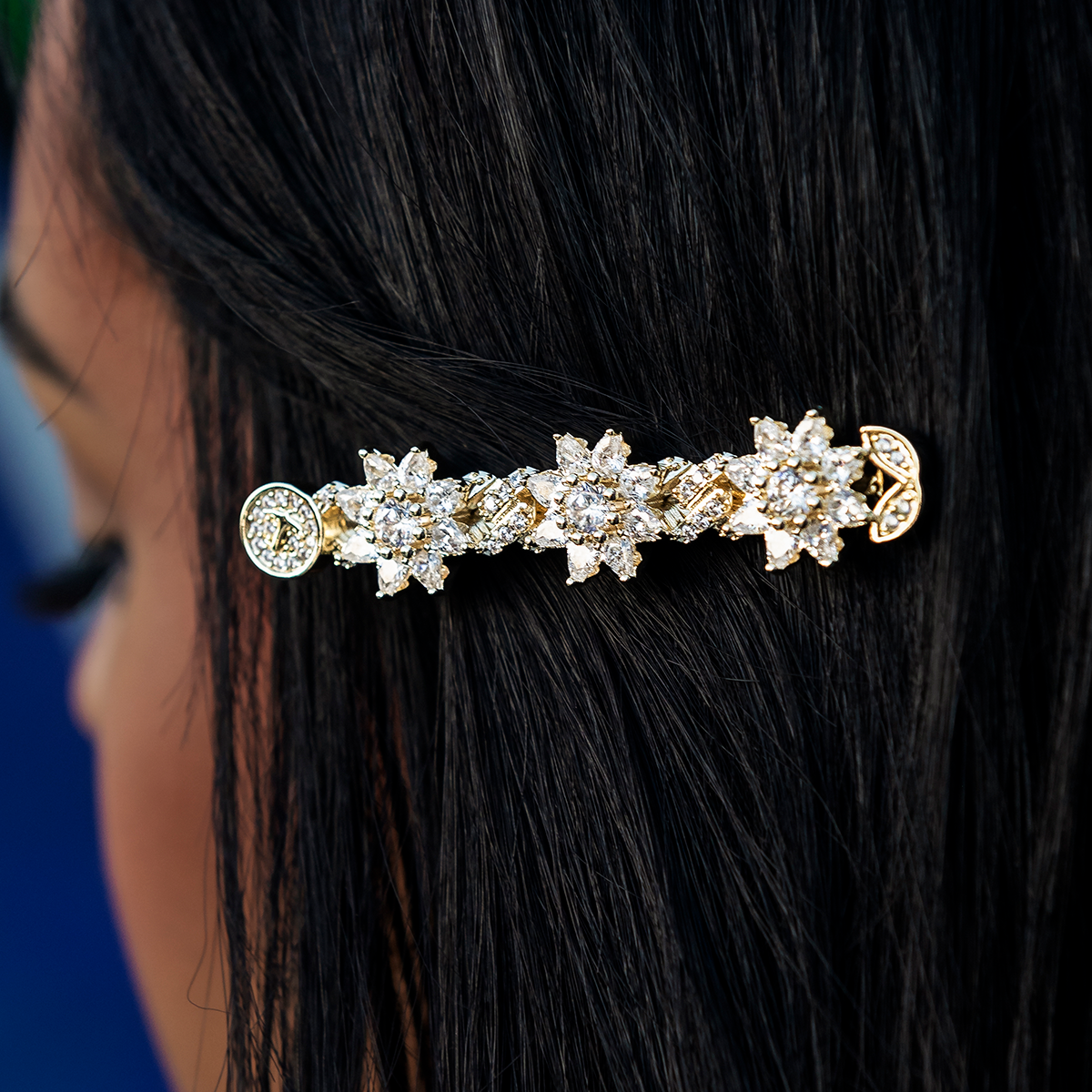 Diamond Flower Barrette in Yellow Gold- 7mm