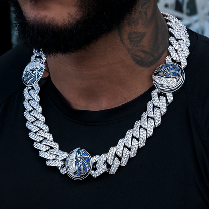 Dallas Mavericks Official NBA Diamond Prong Cuban Chain in White Gold- 25mm