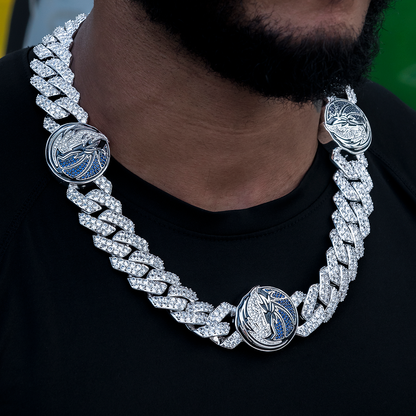 Dallas Mavericks Official NBA Diamond Prong Cuban Chain in White Gold- 25mm