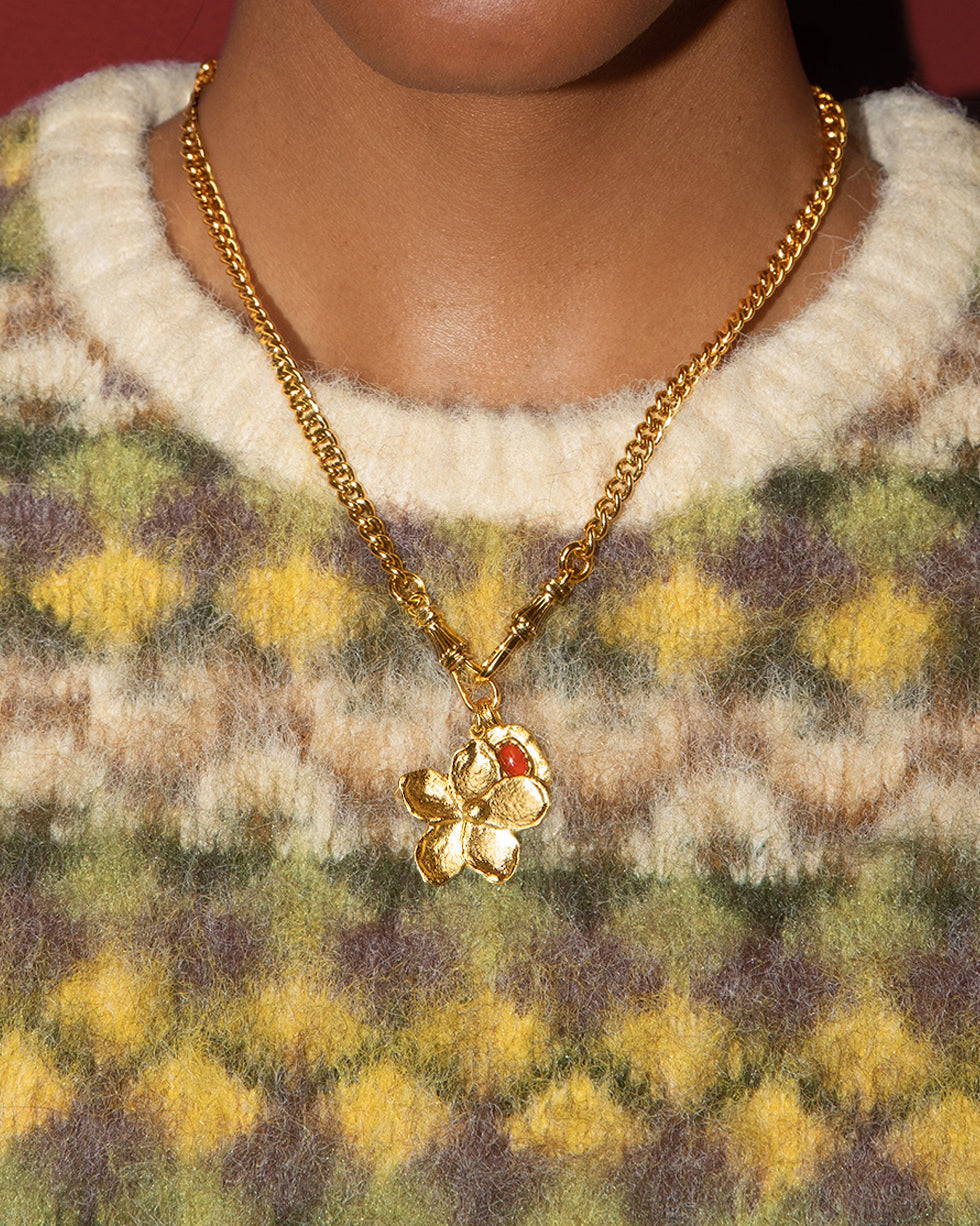 Textured Floral Pendant in Gold