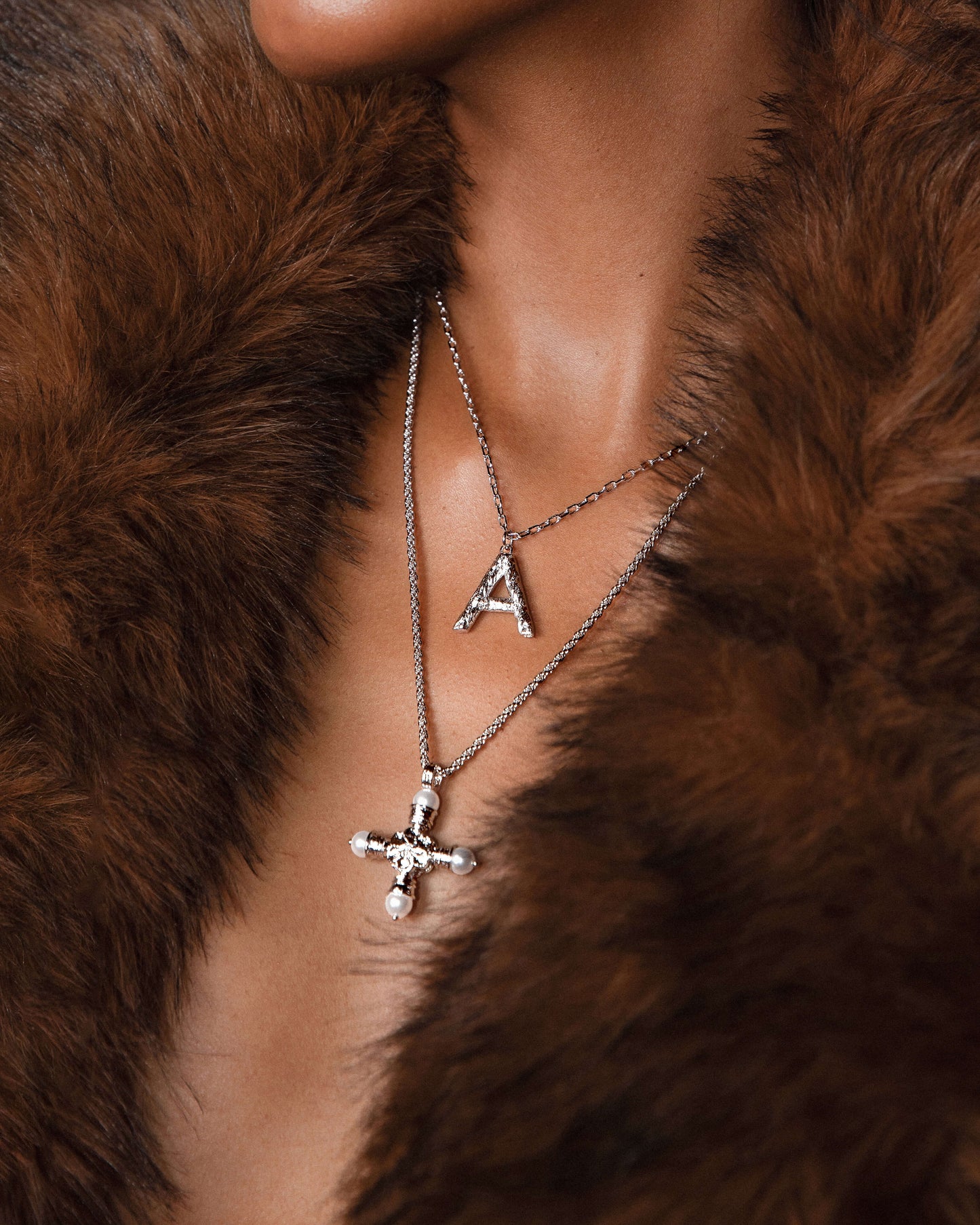 Florence Pearl Cross Necklace in Silver