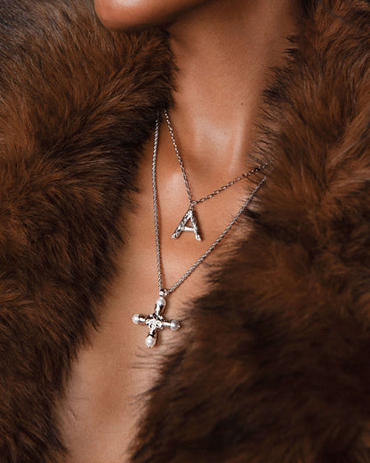 Florence Pearl Cross Necklace in Silver