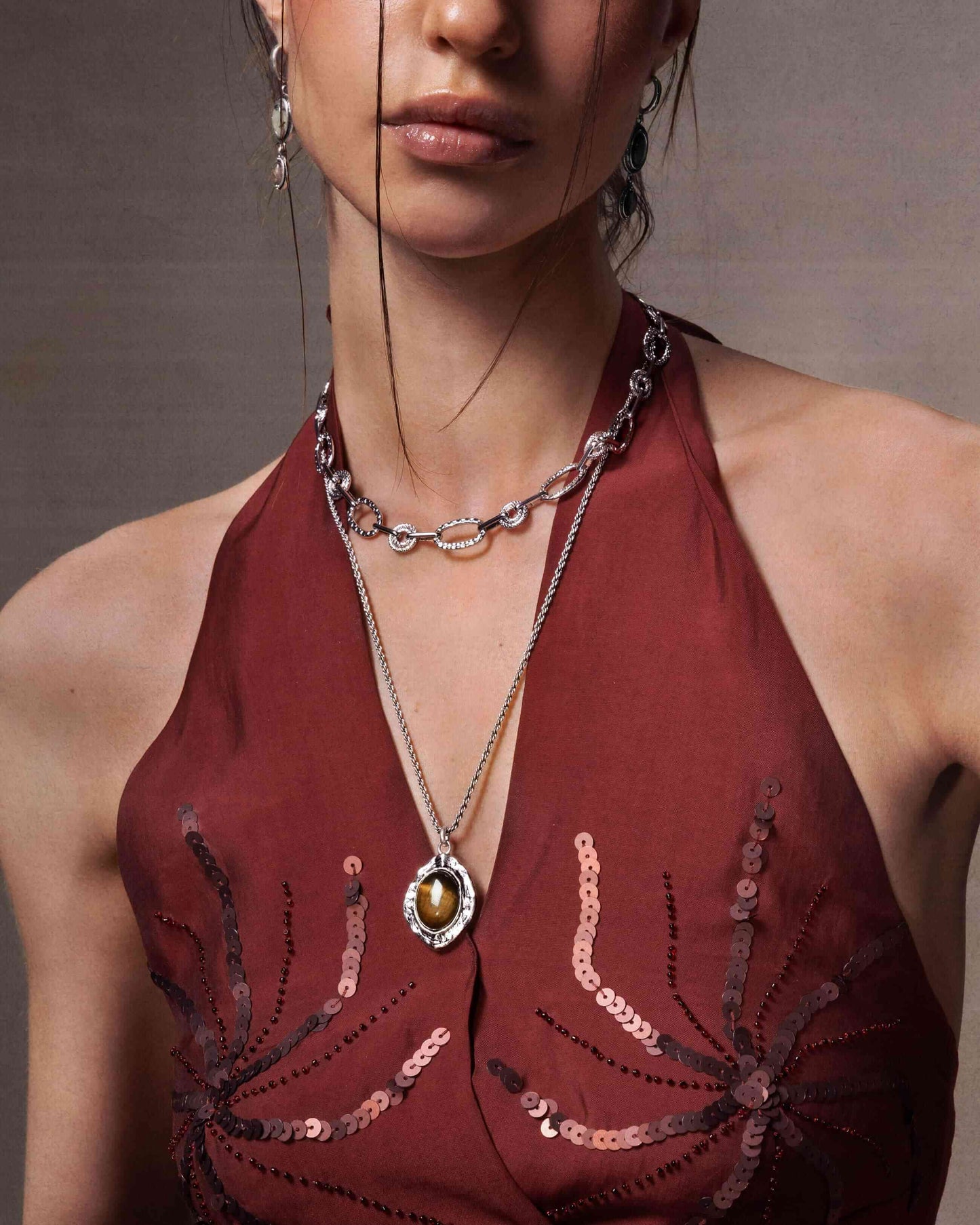 Silver Tiger's Eye Savannah Long Necklace