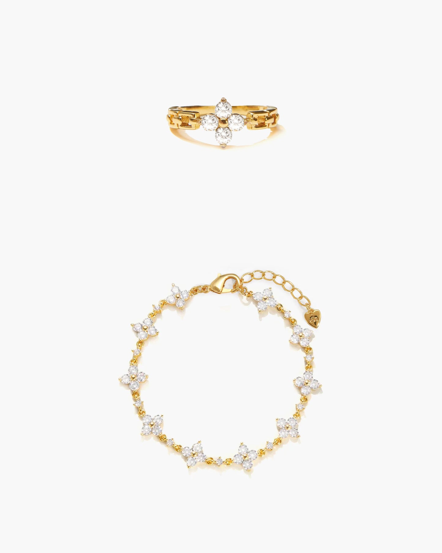 Sparkle Clover Bracelet and Ring Set in Silver