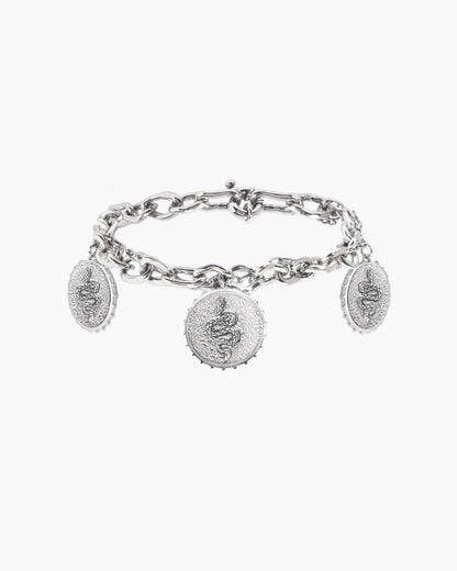 Trinity Snake Coin Double Chain Bracelet in Silver