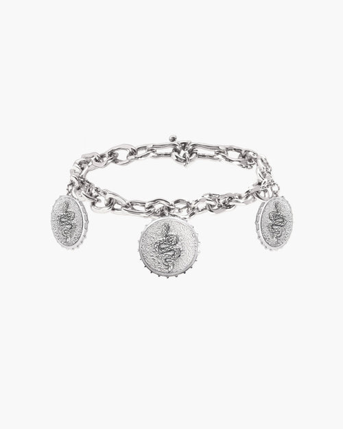 Trinity Snake Coin Double Chain Bracelet in Silver