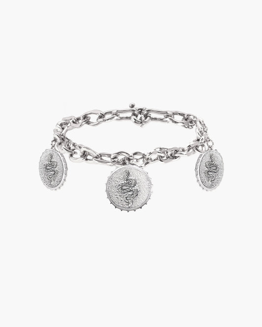 Trinity Snake Coin Double Chain Bracelet in Silver