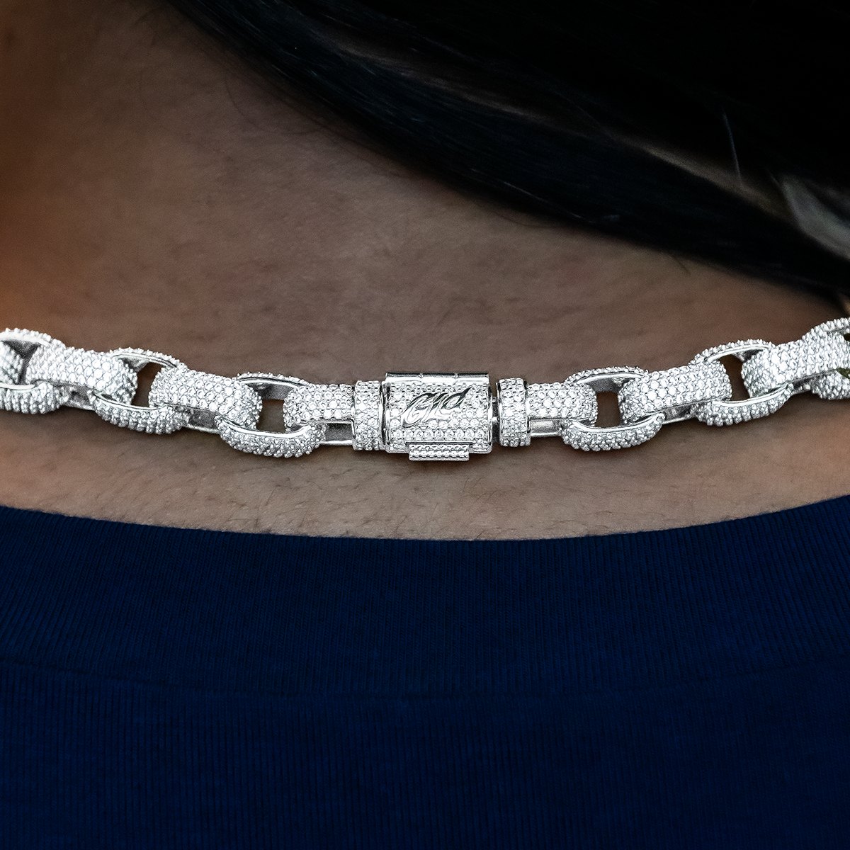 Diamond Box Link Necklace in White Gold- 9mm