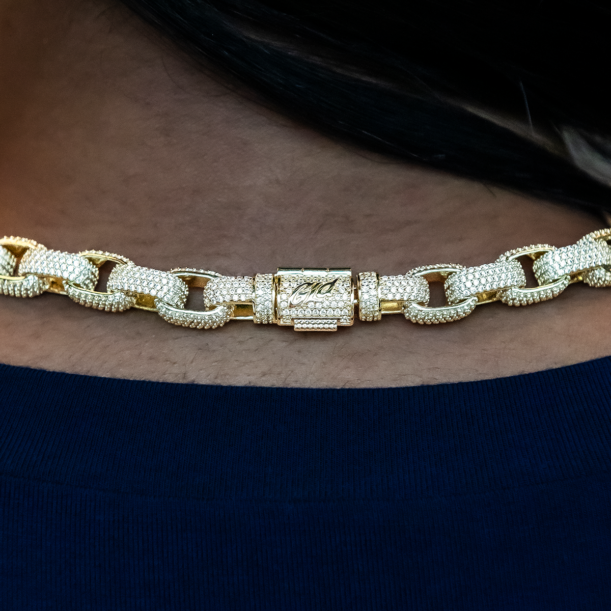 Diamond Box Link Necklace in Yellow Gold- 9mm