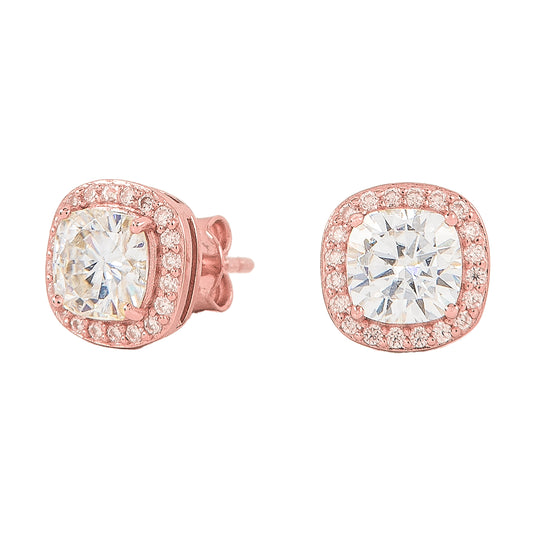 Cushion Cut Moissanite Earrings in Rose Gold Vermeil
