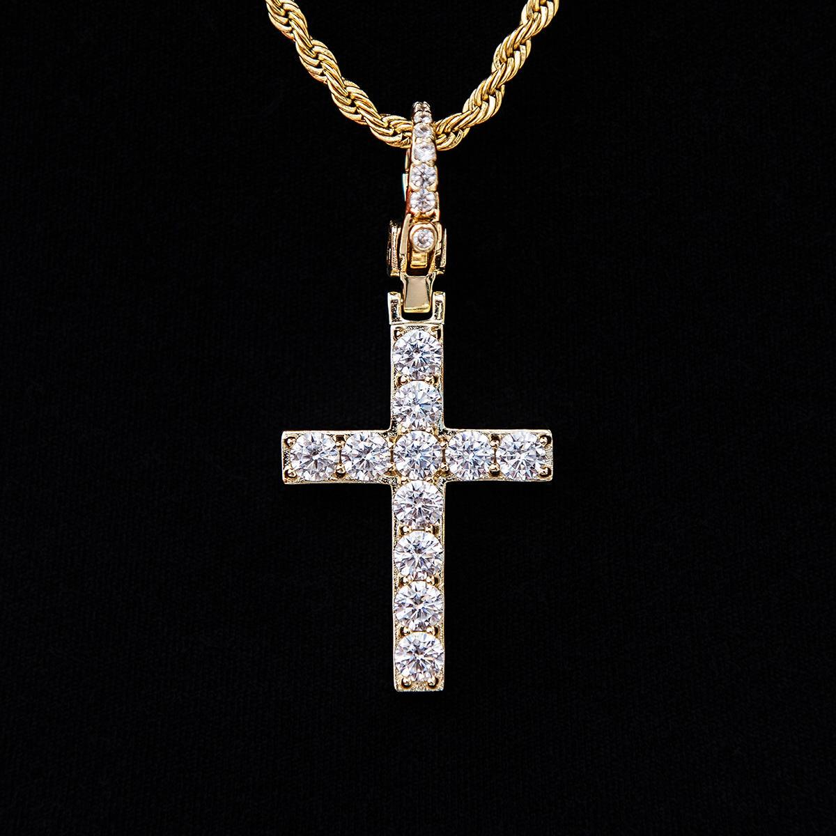 Diamond Cross Clip On Pendant - Yellow Gold
