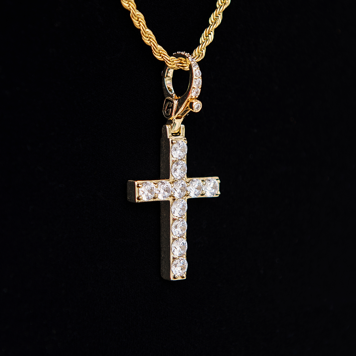 Diamond Cross Clip On Pendant - Yellow Gold