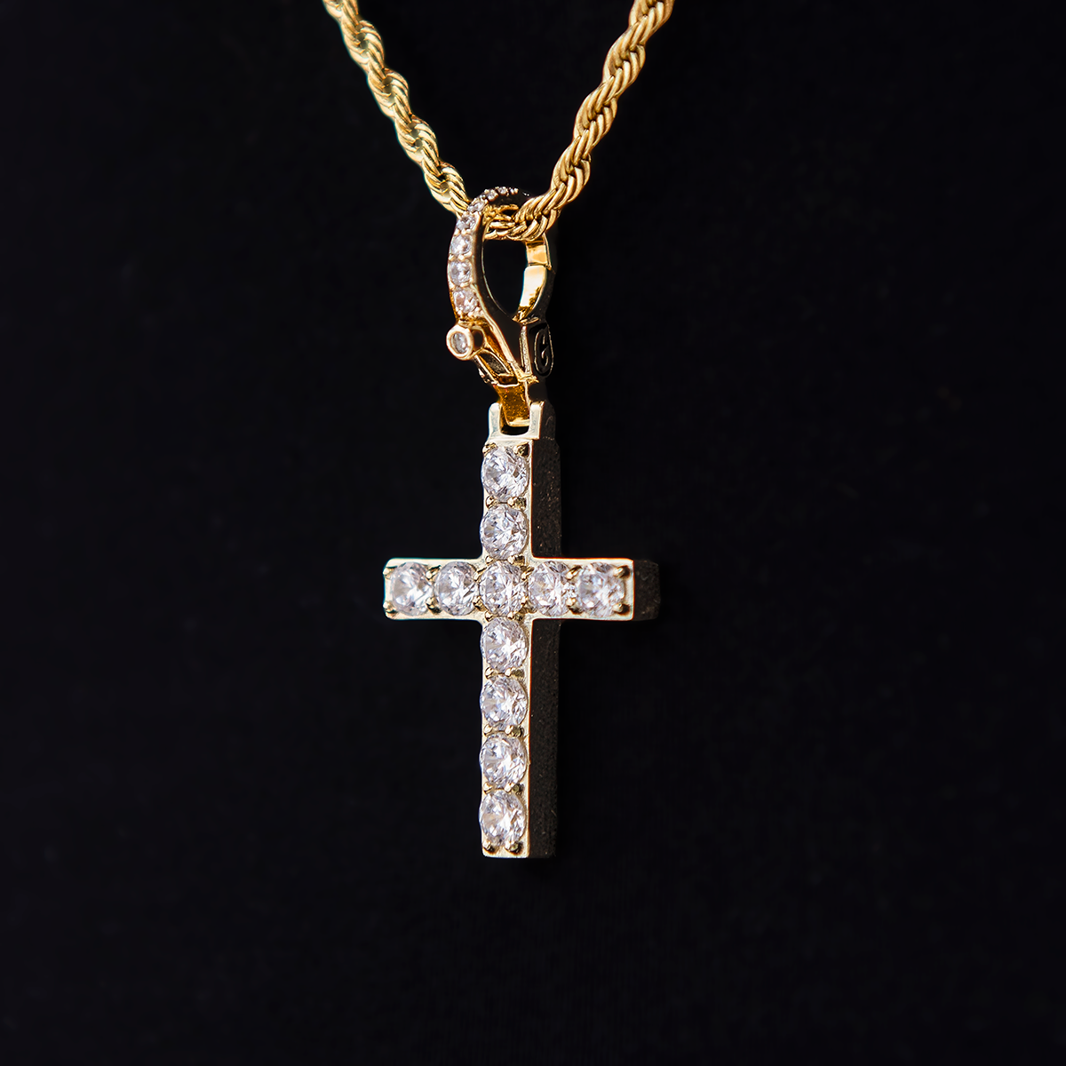 Diamond Cross Clip On Pendant - Yellow Gold