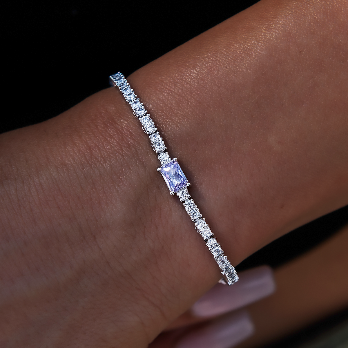 Colored Iced Rock Tennis Set of Three Bracelets Bundle in White Gold - 2mm