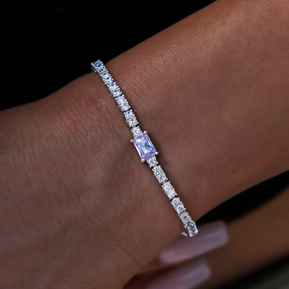 Colored Iced Rock Tennis Set of Three Bracelets Bundle in White Gold - 2mm
