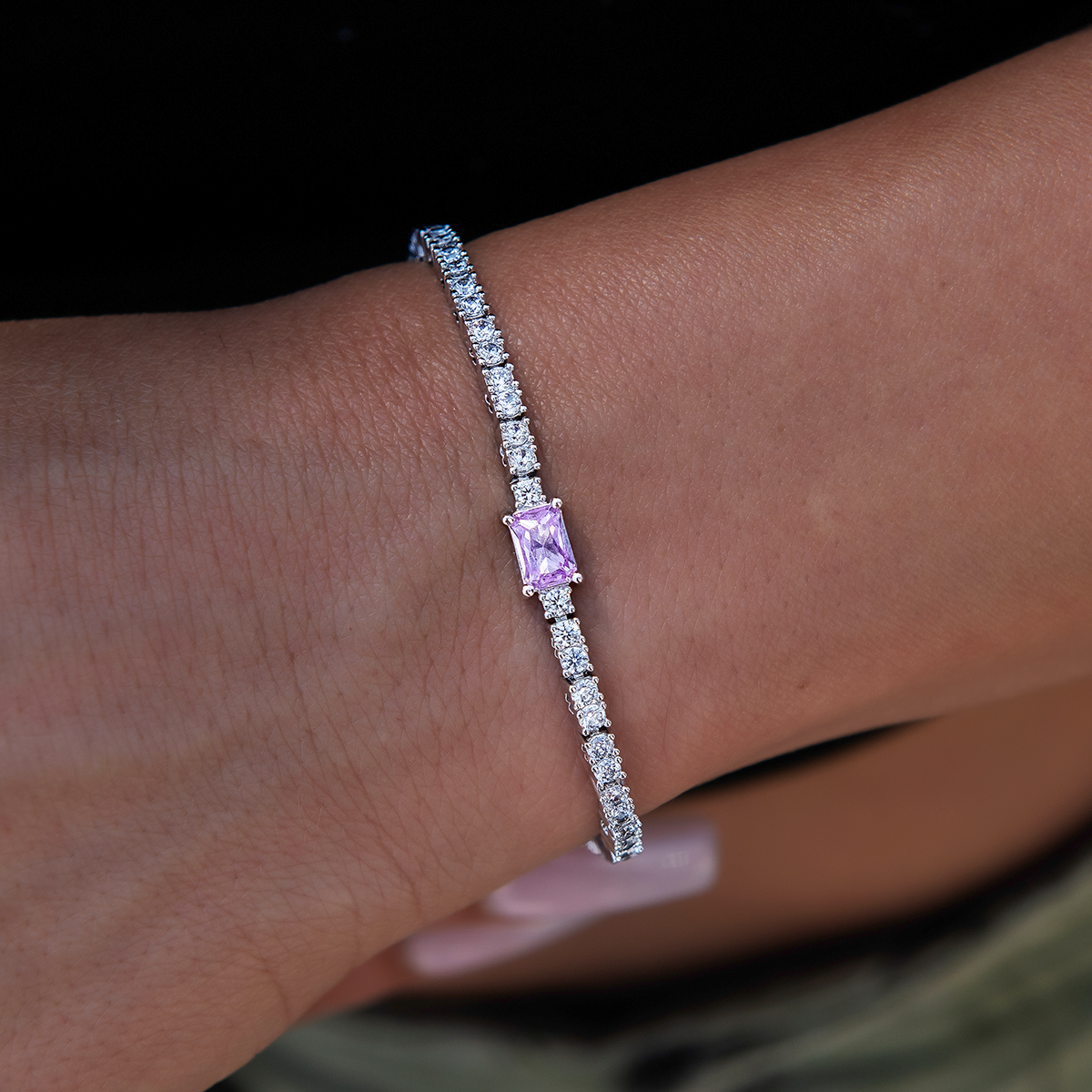 Colored Iced Rock Tennis Set of Three Bracelets Bundle in White Gold - 2mm