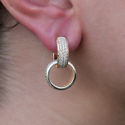 Diamond Double Hoop Drop Earrings in Yellow Gold