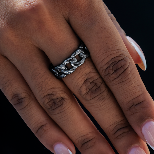 Cuban Band Ring in Matte Black - 7mm