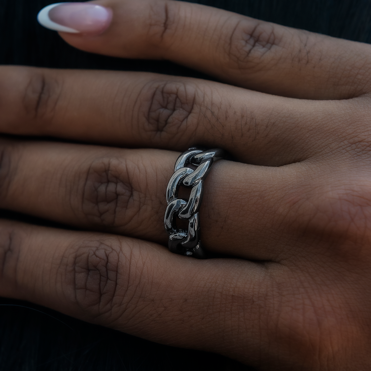 Cuban Band Ring in Matte Black