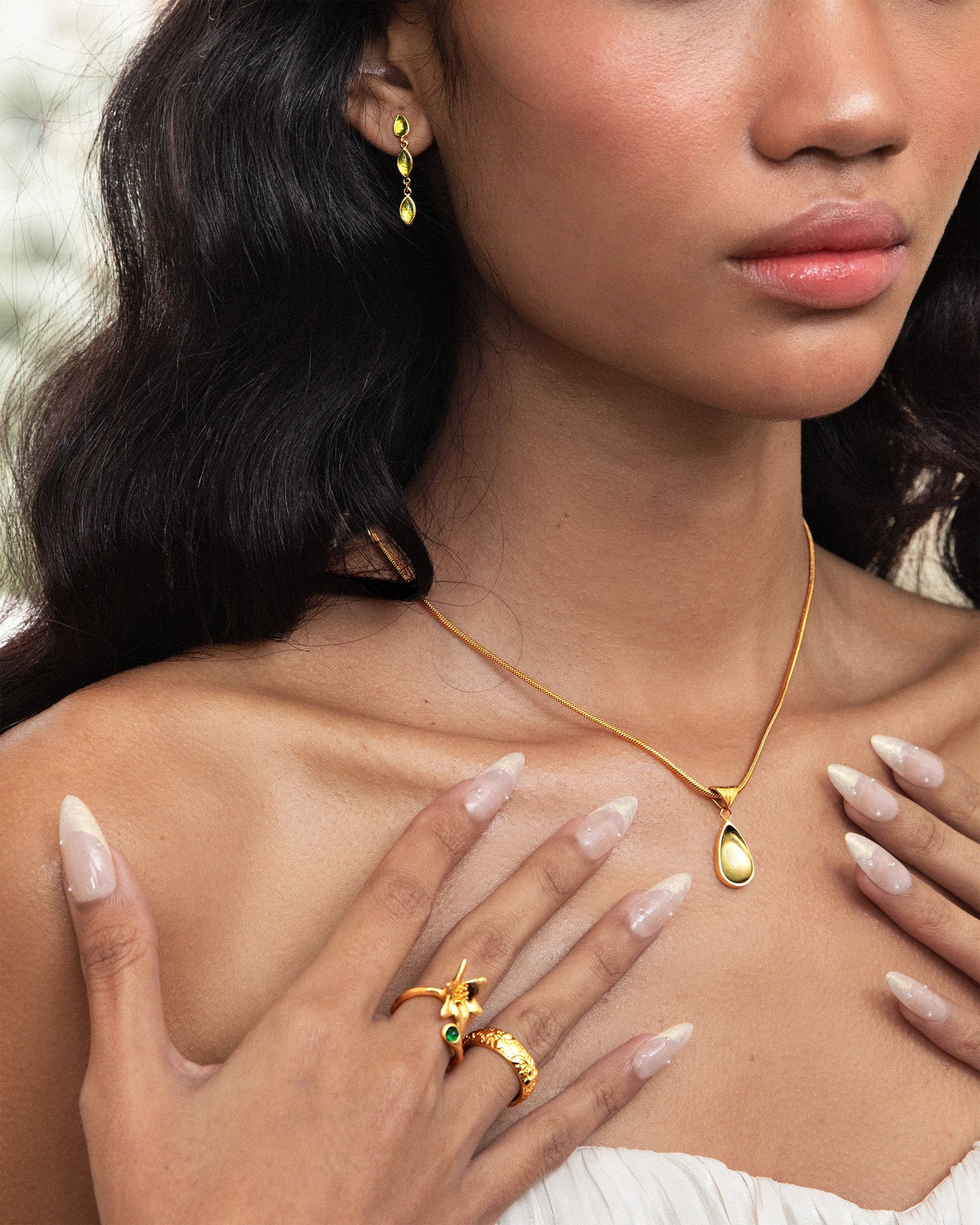 Waterdrop Necklace & Olive Marquise Earrings Set