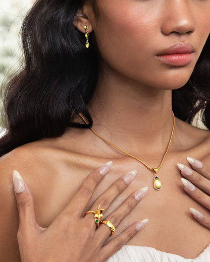 Waterdrop Necklace & Olive Marquise Earrings Set