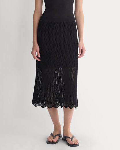 Lace-Knit Midi Skirt | Black