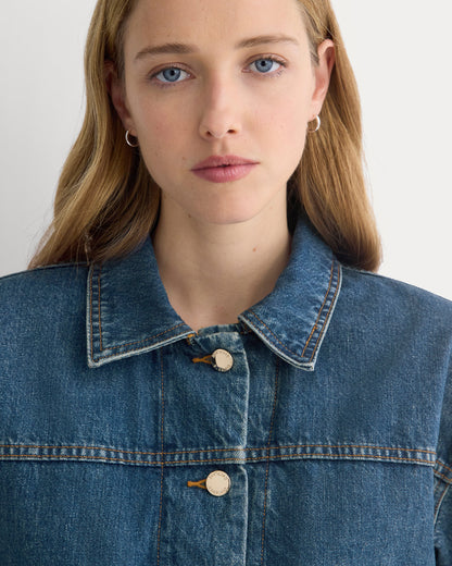 Cropped Trucker Jacket in Denim | Mid Indigo