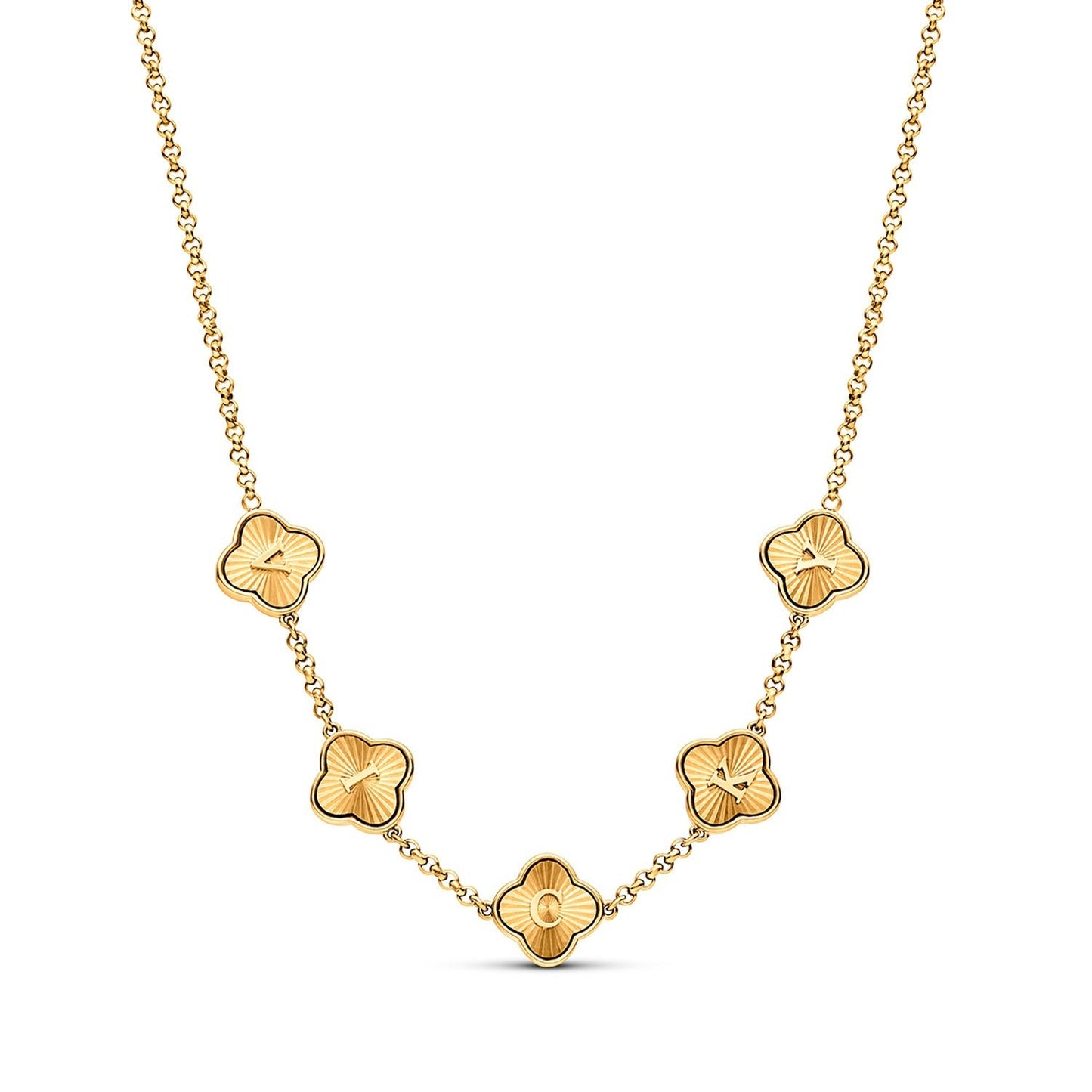 Textured Clover Custom Name Necklace (Gold)