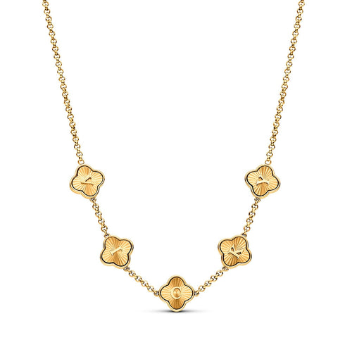 Textured Clover Custom Name Necklace (Gold)