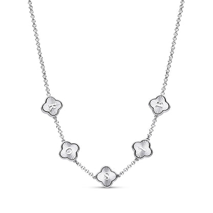 Textured Clover Custom Name Necklace (Silver)
