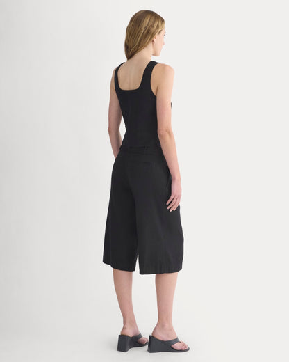 Square Tank in Stretch Linen | Black