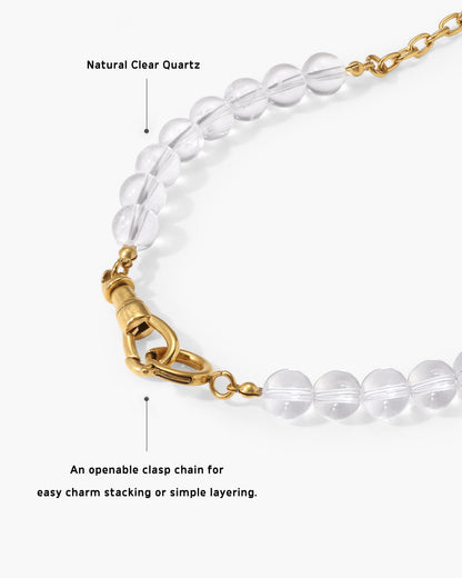 Clear Quartz Beaded Necklace with Charm Holder Clasp