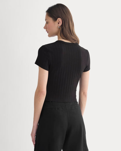 Cropped Crew in Pointelle | Black