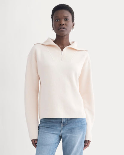 Double Knit Half-Zip in Cotton Merino | Bone/Cream/Sand/Light Camel