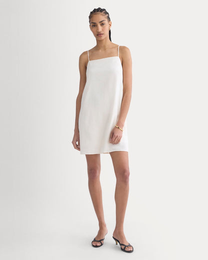 Mini Shift Dress in Stretch Linen | Bone