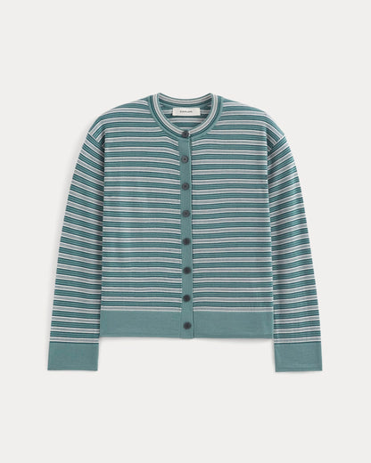 Crew Cardigan in Ultrasoft Merino | Reflecting Pond Multi Stripe